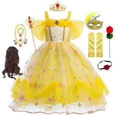 Cossky Belle Princesa Cosplay Vestido Meninas Beleza E A Fera Crianças Festa Mágica Adesivo Coroa Luvas Roupas TSBBQ03