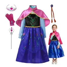 Anna Dress For girl Princess elsa Kids Costume Com Capa Presente De Natal Para Meninas Vestir Roupas De Menina De 3-10 Anos De Idade