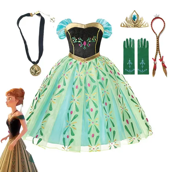 Vestido De Princesa Anna Congelado Para Meninas 2021 Baile De Finalistas Clássico Floral De Malha Curta Kids Halloween Cosplay Fantasias De Festa Da Rainha Neve