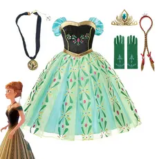 Vestido De Princesa Anna Congelado Para Meninas 2021 Baile De Finalistas Clássico Floral De Malha Curta Kids Halloween Cosplay Fantasias De Festa Da Rainha Neve