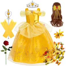 Crianças Princesa Cosplay Traje Menina Vestido Belle Floral Bela Besta Fantasia Roupas Carnaval Festa De Halloween Elegante