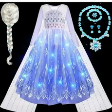 Vestido De Princesa Halloween Criança Festa Congelado Anna Elsa Para Menina Com Luz LED Neve Rainha Cosplay Trajes