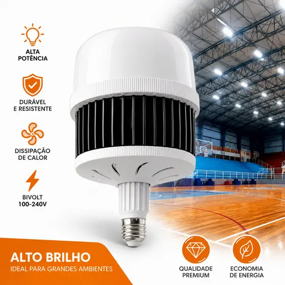 Lâmpada Bulbo Led Retrátil 200w 300W 8000k E27 Branco Frio Bivolt