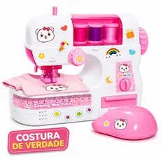 Máquina de Costura Infantil Brinquedo Mini Ateliê Pano Linha e Agulha