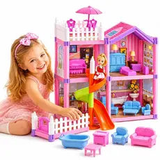 Casinha de Boneca Casa Com 120 Peças Escorregador Brinquedo Menina