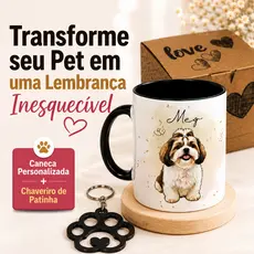 Caneca Pet Personalizada Caricatura Foto Nome Presente Xicara Criativo Cachorro Gato Opção de Chaveiro