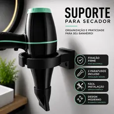 Suporte de Parede Para Secador de Cabelo Organizador Banheiro Porta Secador Preto Branco Resistente 2 Parafusos