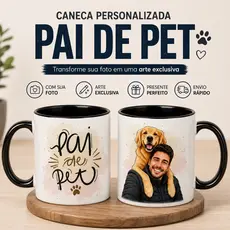 Caneca com Foto Pet Personalizada Caricatura Xícara Mãe Pai de Pet Cachorro Gato Presente