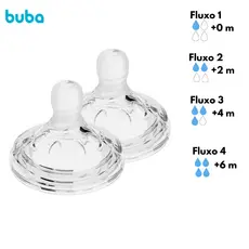 Kit Bico para Mamadeira Easy Flow Buba Válvula de Respiro Macio 100% Silicone 2 Unidades