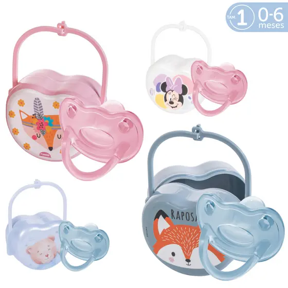 Chupeta Lillo 100% Silicone Ortodôntica para Bebê 0-6 Meses + Porta-Chupeta com Alça Plasútil