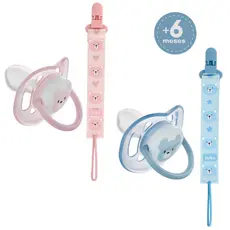 Kit Chupeta Ortodôntica +6 Meses Ursinho Plasútil e Prendedor com Fecho e Trava Cordão Lavável Buba