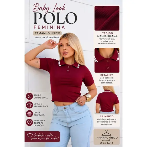 Blusa feminina estilosa Blusa feminina polo Camisa Gola Polo cropped camiseta polo listra na gola blusa ribana blusavera
