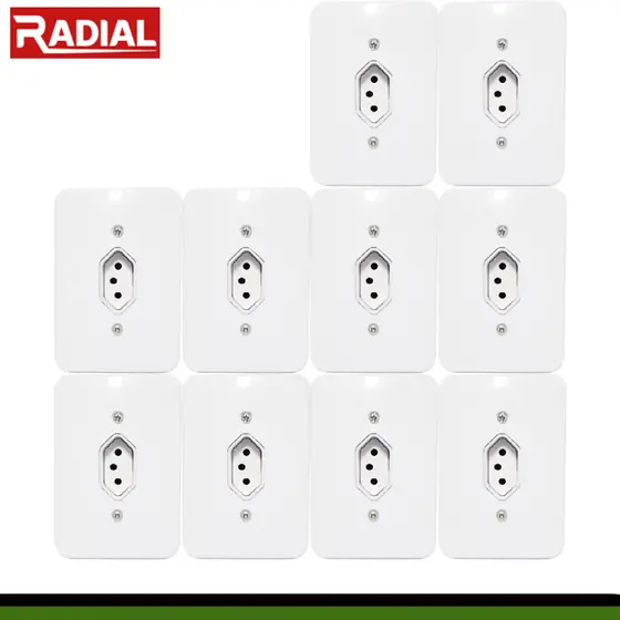 Kit 10un Tomada 10A Simples Completa 110v-220v Radial