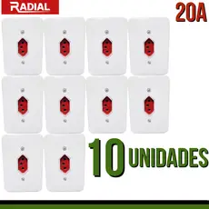 Kit 10un Tomada 20A Simples Vermelha Completa 110V-250V