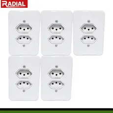 Kit 5un Tomada Dupla 10A Simples Completa 110v-220v
