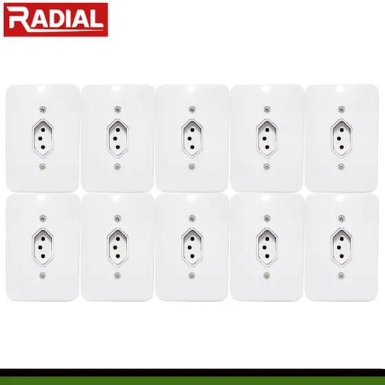 Kit 10un Tomada Simples 10A Completa 110v-220v Radial