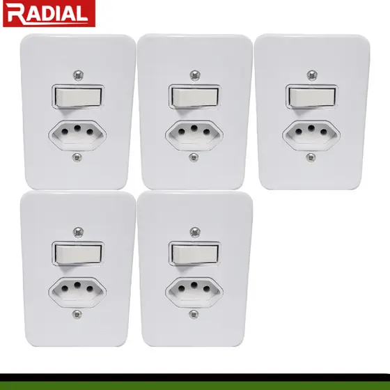 Kit 5un Tomada 20A Com Interruptor Apagador Simples 110v-220v