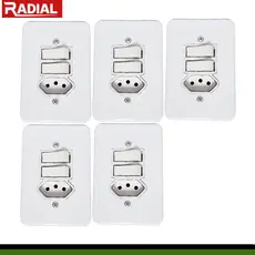 Kit 5un Tomada 10A Com Interruptor Duplo Apagador Simples