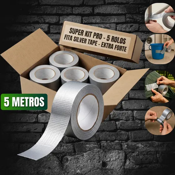 Kit 5un Fita Adesiva Silver Tape Prateada De Tecido 45mm Multiuso