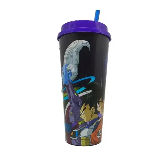 Copo Dragon Ball Super Copo com Tampa, Canudo e Cordão