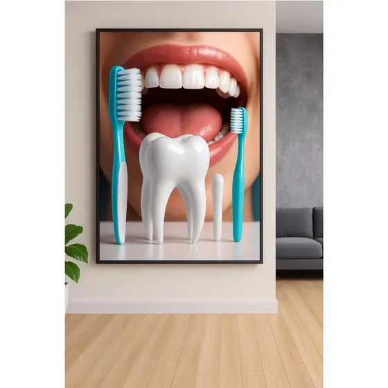 Quadro Decorativo Odontologia Dente Escovas Divertido para Consultório Dentário Clínica Sala Espera