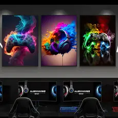 Quadro Decorativo Gamer 3 Peças Video Game Controle Headset Sala Quarto Estúdio