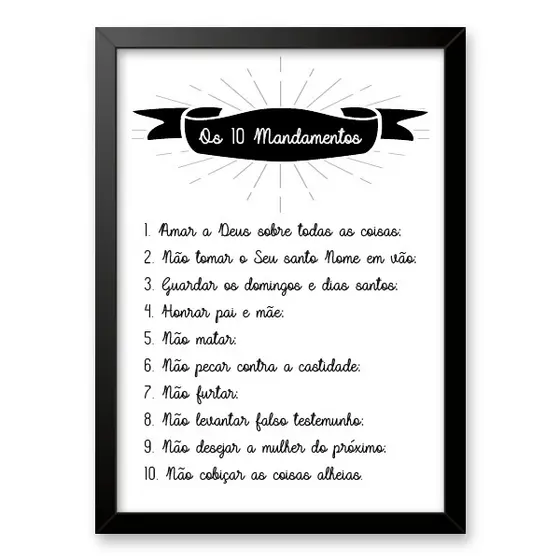 Quadro Decorativo 10 Mandamentos Bíblia Fé Cristã Religião Decoração para Parede Sala Quarto Hall
