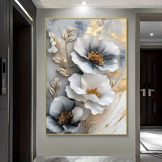 Quadro de Flores Elegantes em Tons Neutros – Arte Decorativa para Hall, Sala ou Quarto