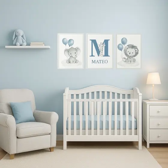 KIT 3 QUADRO DECORATIVO QUARTO MENINO PERSONALIZADO COM SEU NOME SAFARI BEBÊ