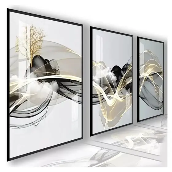 Quadro Decorativo Sala Abstrato Linha Gold Luxo Sala Quarto Escritório Hall 3 Peças