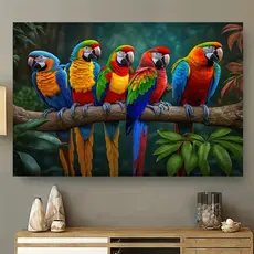 Quadro Decorativo Araras Coloridas Natureza Tropical Sala Quarto Alto Relevo Visual 4K