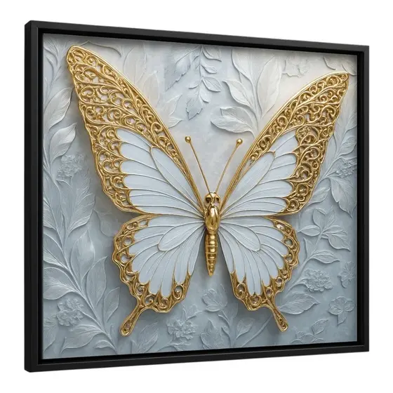 Quadro Decorativo Borboleta Dourada Luxo com Efeito 3D Decoração para Quarto, Sala ou Escritório