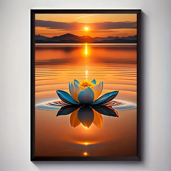Quadro Decoração Sala Flor de Lótus no Pôr do Sol - Paz, Equilíbrio e Decoração Zen Resolução 4k