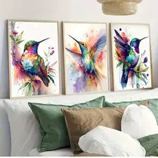 Kit 3 Quadros Decorativos Beija-Flor - Estilo Aquarela Para Sala Quarto escritório Hall