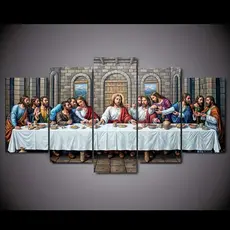 Quadro Decorativo A Santa Ceia Kit 5 Peças Jesus Cristo para Sala ou Quarto Ultima Ceia