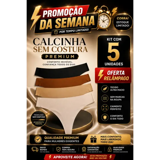 Kit 5 Calcinha Sem Costura Fio Dental Corte a Laser Não Marca Conforto