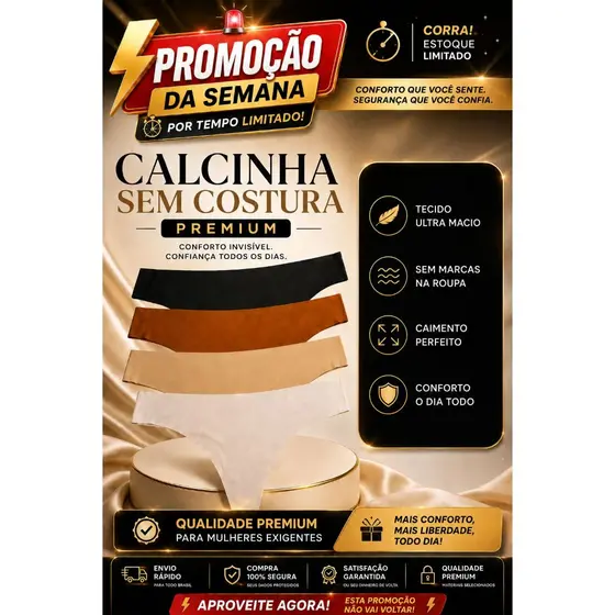 Kit Calcinha Confortável Sem Costura Leve Linha Premium Não Marca