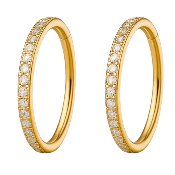 KIT 2 Piercing de Titânio Argola Click Cravejada Dourado ou Prateado Septo, Hélix, Daith, Tragus, Rook, Conch, Brinco