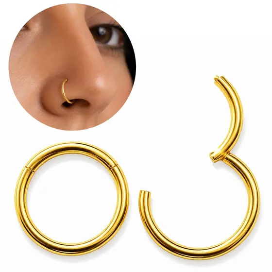 Piercing Argola Em Titânio  Para Nariz Lisa Fina Click 8mm Nostril Prateado e Dourado