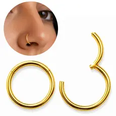 Piercing Argola Em Titânio  Para Nariz Lisa Fina Click 8mm Nostril Prateado e Dourado