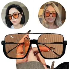 Óculos De Sol Feminino Em Metal Estilo Blogueira Quadrado UV - Quadrado Vintage Tendencia Blogueira Luxo