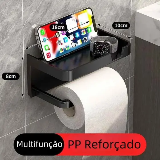 Suporte Porta Papel Higienico e Suporte para Celular Com Adesivo Acessórios Lavabo Banheiro