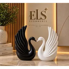 Escultura Cisnes Decorativos Enfeite moderno Sofisticado para Sala Quarto Escritório Casa Decoração