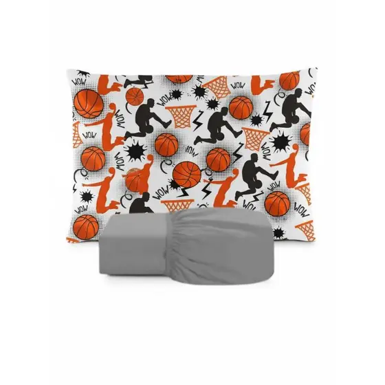 JOGO DE LENÇOL SOLTEIRO INFANTIL DE LUXO BASQUETE-BOOL FRONHA TRAVESSEIRO LENÇOL DE ELASTICO MENINO