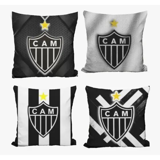 kit com 4 capas de almofadas de luxo atlético mineiro ofc