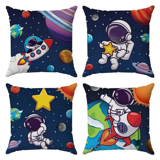 KIT 4 CAPAS PARA ALMOFADAS DE LUXO  ASTRONAUTA NAVE ESPACIAL ESPAÇO MENINO OU MENINA