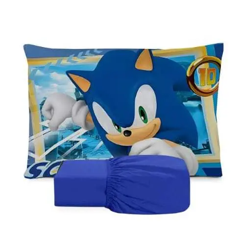 JOGO DE LENÇOL INFANTIL DE LUXO DO SONIC FRONHA TRAVESSEIRO LENÇOL DE ELASTICO SOLTEIRO MENINO