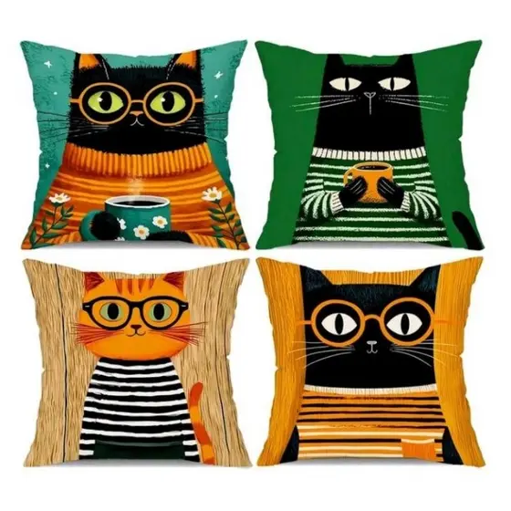 KIT 4 CAPAS DE ALMOFADAS PERSONALIZADAS DE LUXO GATO GATINHO APAIXONADO TAMANHO 45X45