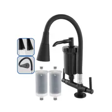 Torneira com Filtro Gourmet Flexível Cozinha Bancada Preta All black c/ Ducha Dois Jatos 1/4 de Volta + Refil