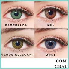 Lente de Contato Colorida Natural Vision Anual Com Grau Miopia 2 Lentes (1 Par) + Estojo 19 Cores